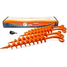 GroundGrabba Lite - Orange-Tent Stakes - 4 Piece Tent Stakes for Sand |Screw in Earth Ground Anchors for Maximum Grip and Longevity in Soft Surfaces | Includes 3/4' Hex Head