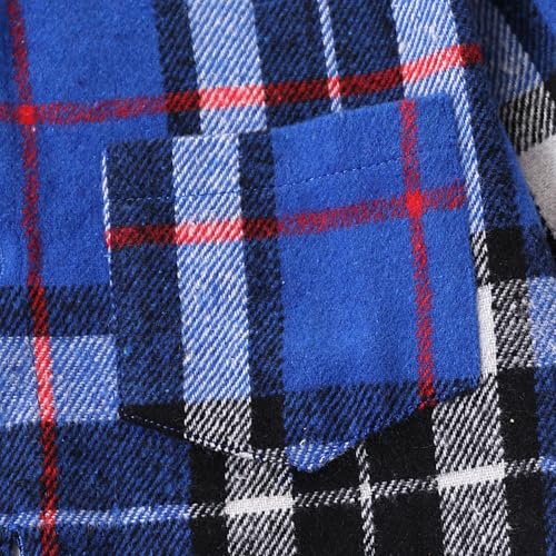 Image of 2Pcs Boys Clothes Sweatsuit Set Hoodie Flannel Plaid Shirt and Jogger Pants for Kids Fall Winter Spring Outfits