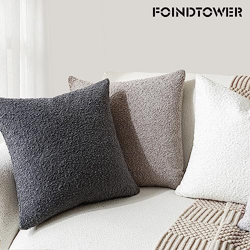 Image of Foindtower Decorative Textured Boucle Throw Pillow Covers Accent Solid Pillow Cases Neutral Soft Cozy Couch Cushion Case for Chair Sofa Bedroom Living Room Home Decor 22 x 22 Inch,Neutral Grey