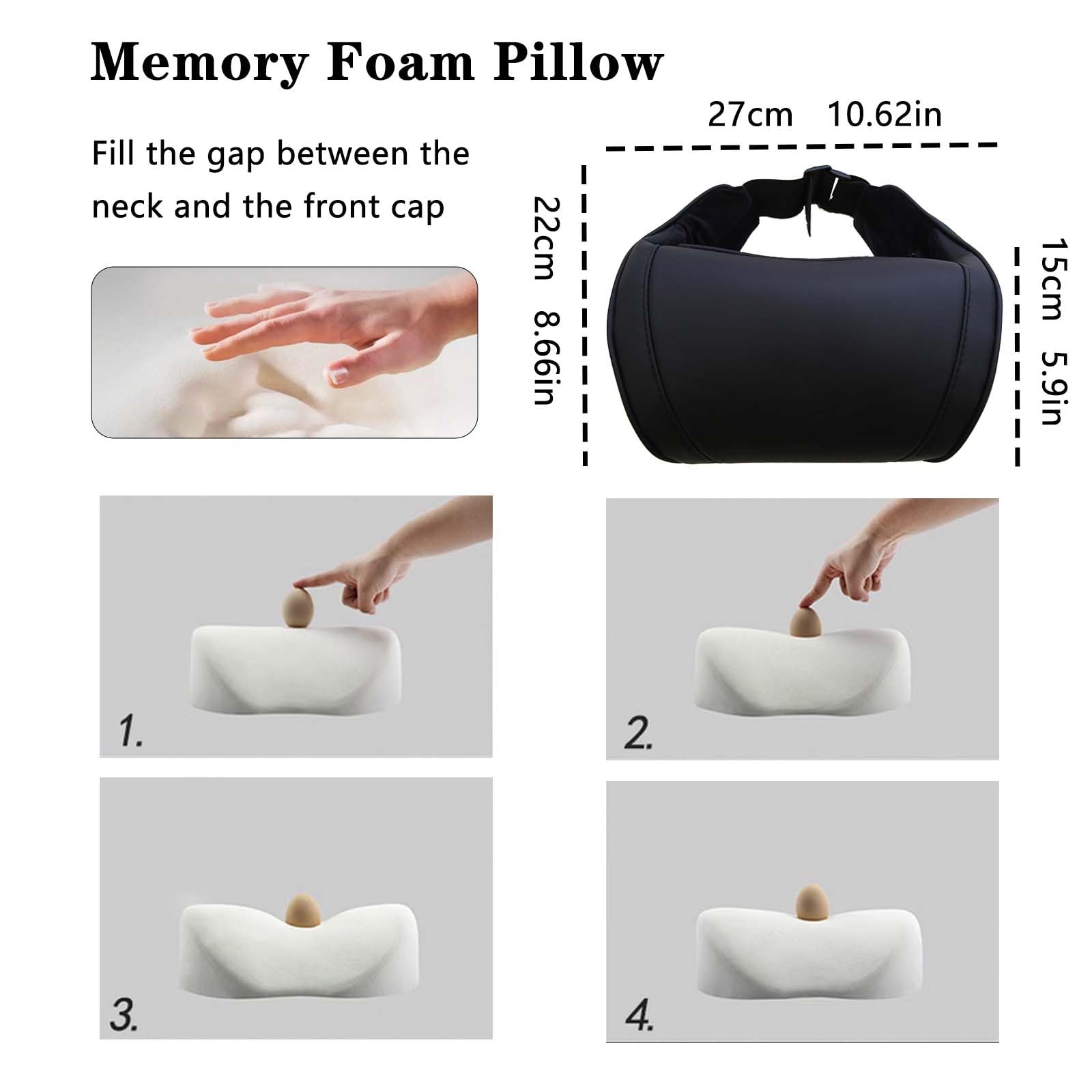 TOPABYTE Cuscino Poggiatesta Auto in Pelle e Schiuma di Memoria, Supporto Testa per Seggiolino Auto Cervicale per Guida, Ergonomico Cuscino da Collo Pillow, Rimovibile, 2 Pezzo, Nero