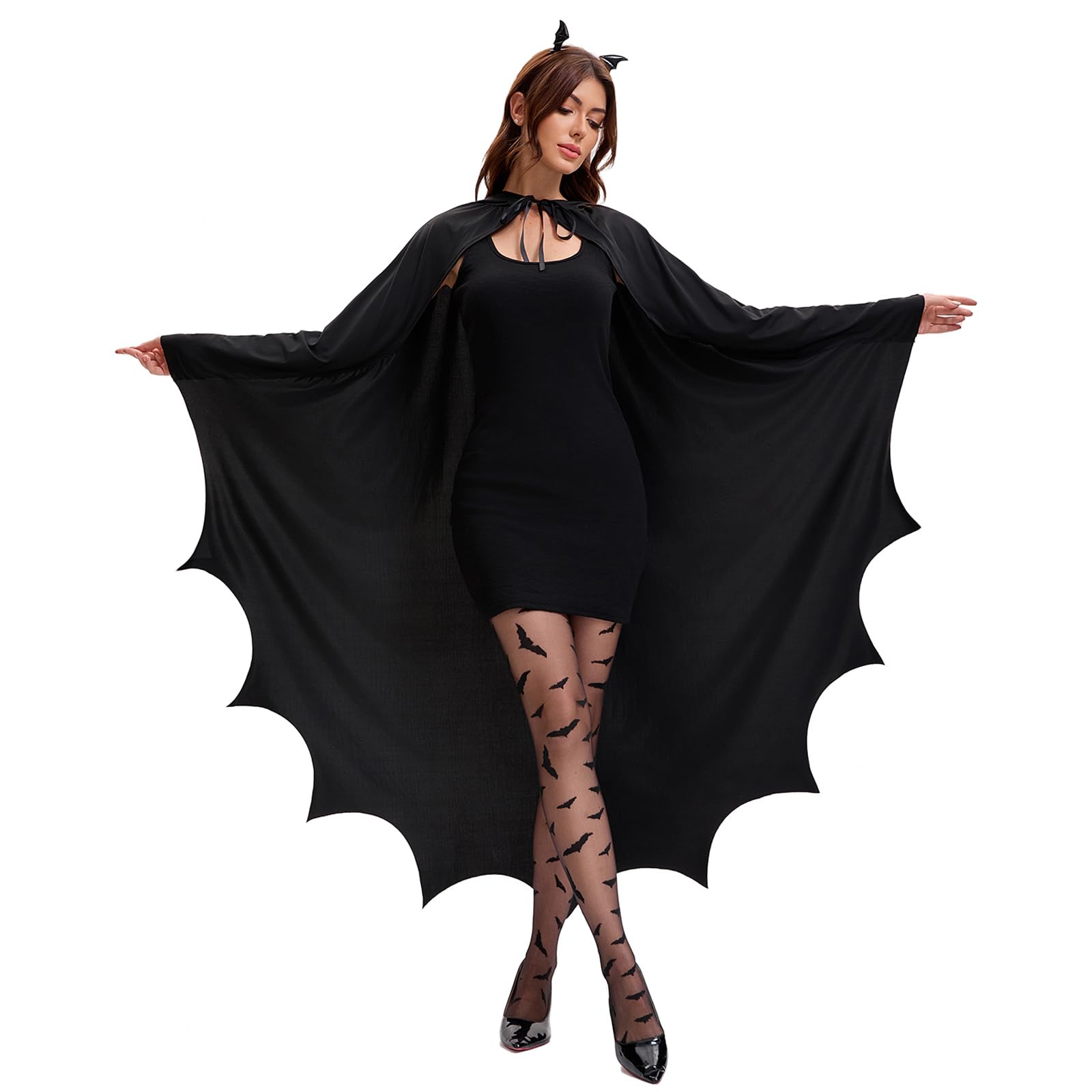 Fledermaus-Umhang Damen mit Haarspange und Gesichtstattoo, Einheitsgröße