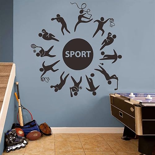Miniatura 3 de Calcomanía deportiva de pared para habitación de los niños, calcomanías de PVC extraíbles con fútbol, baloncesto, béisbol y cuerda de saltar,