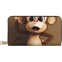 Cute Monkey Printed Long Wallet for Women Men - PU Leather Wallets Card Holder with Zip Coin Pocket