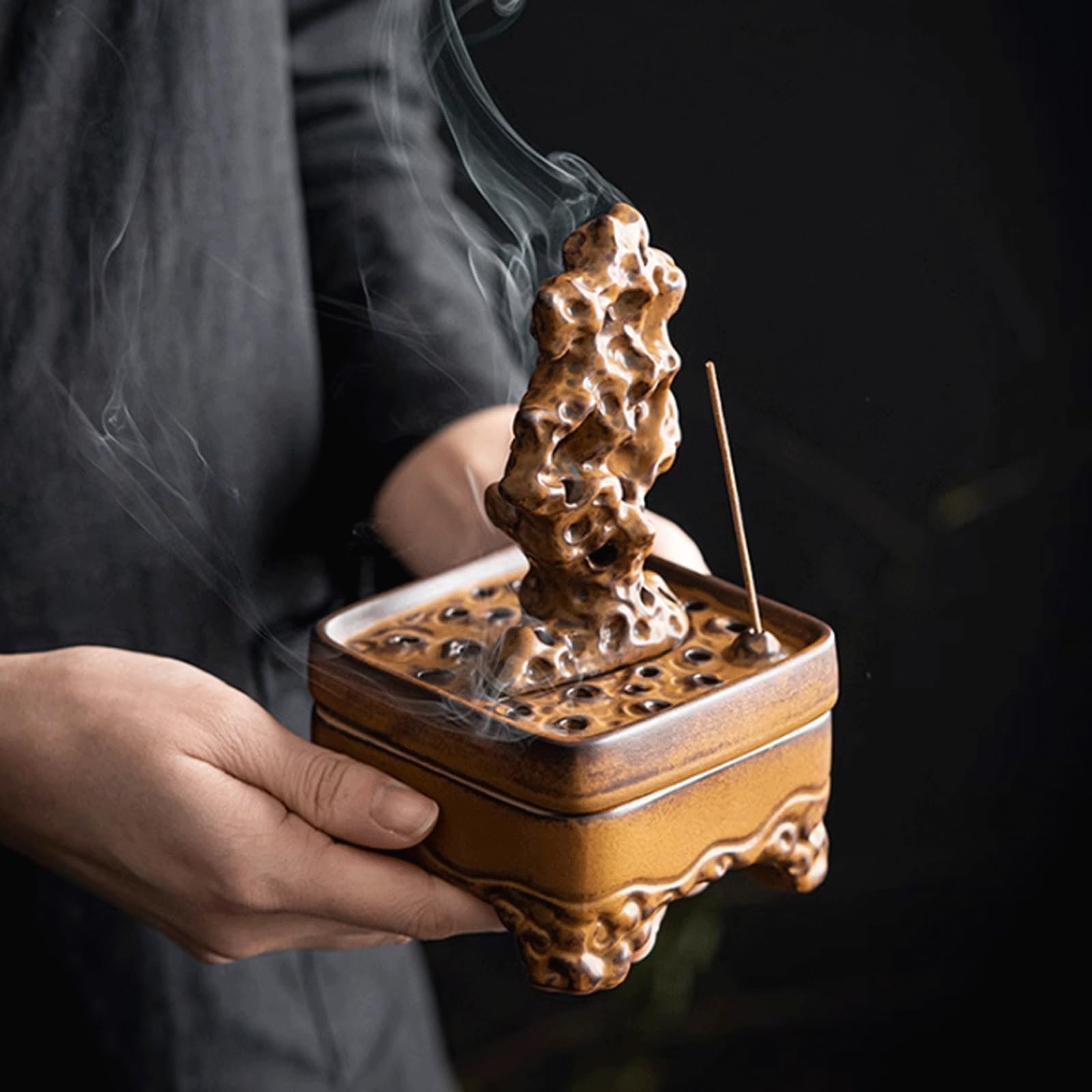 Amazon｜お香立て セラミック香炉白檀香炉ミニ築山盆栽香炉