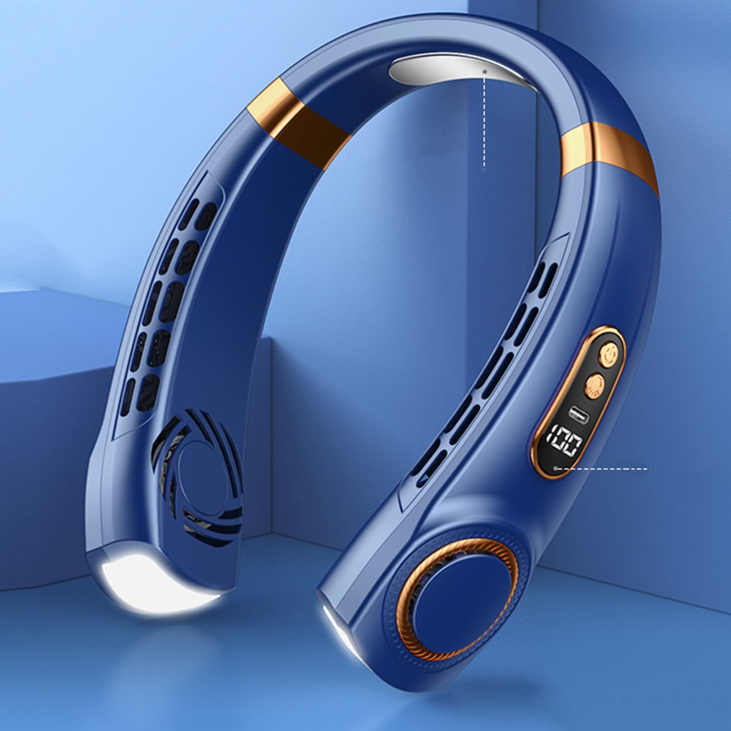 Ventilatore da Collo Ventola Regolabile a 5 velocità- Ventilatore da Collo indossabile con Luce LED a 7 Colori e Display Portable Cooling Blower per Estate Viaggi Guida in Auto Campeggio