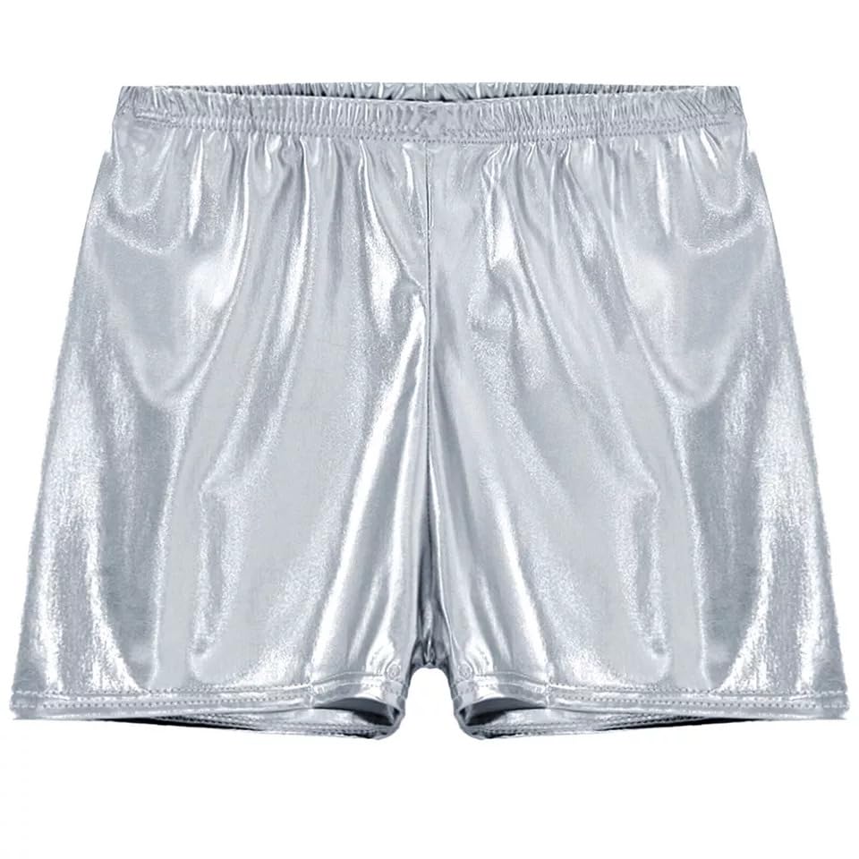 Women Metallic Sheen Athletic Shorts, Black, Elastic Waistband-image-33
