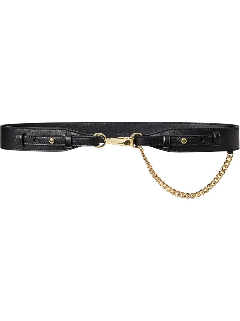 Black Lauren Ralph Lauren Chain-Trim Leather Dog-Clip Belt