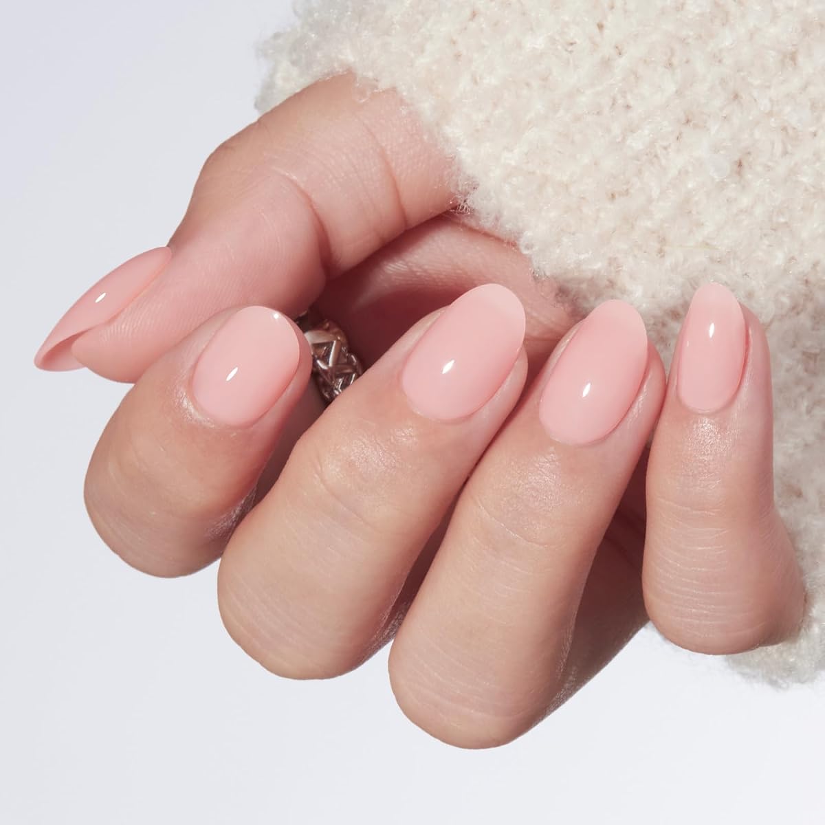 Nude Pink Short Press on Nails, Fall Oval Fake Nails Kit | Prensas semitransparentes con pegamento para uñas, pestañas adhesivas, lima de uñas, almohadilla de preparación, barra de manicura, 32 piezas de 16 tamaños, regalo para mujer