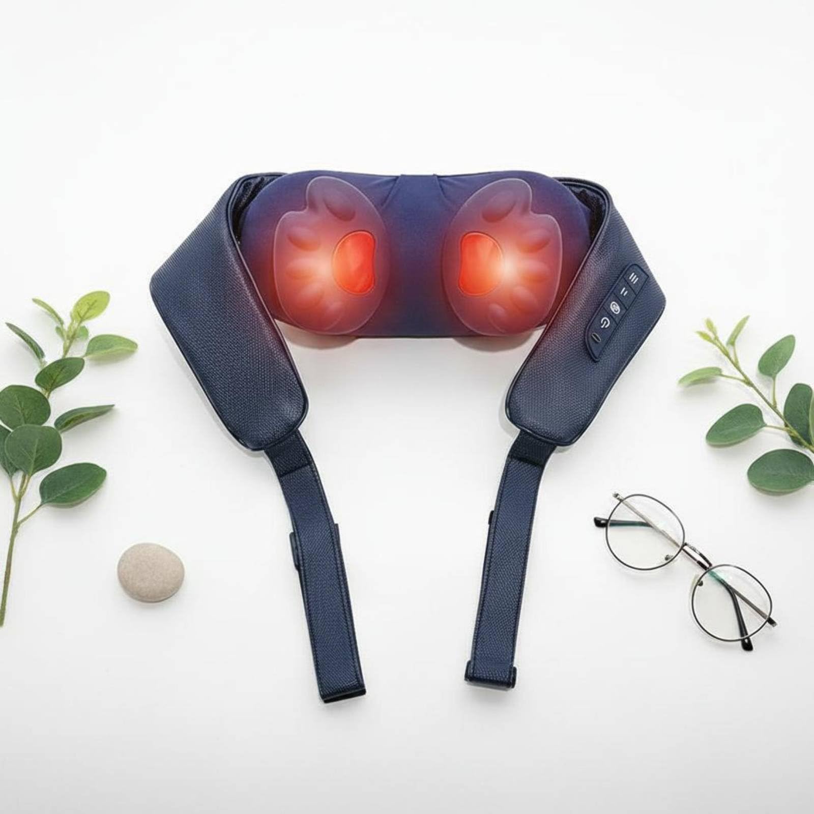 TISHITA Massaggiatore Cervicale Massaggiatore Collo Spalle Schiena con Funzione Riscaldante E Intensità Regolabile in Pelle PU con Pannello Pulsanti Adatto per Pausa Ufficio, Blu