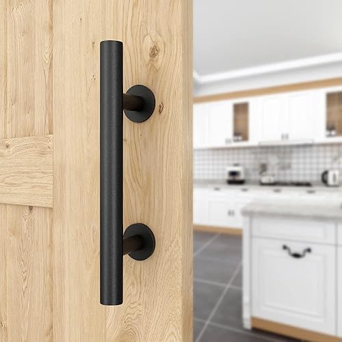 Miniatura 4 de WINSOON 2 manijas de puerta corrediza de granero de 12 pulgadas, herrajes negros con diseño de doble cara, kit de manijas de puerta de granero para