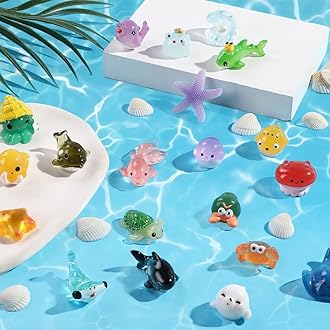 36pcs Mini Sea Animals, Resin Tiny Ocean Figurines Marine Miniature Plastic Animals Aquarium Ornaments Decorations for DIY Fish Tank Potted Micro Fairy Garden Dollhouse