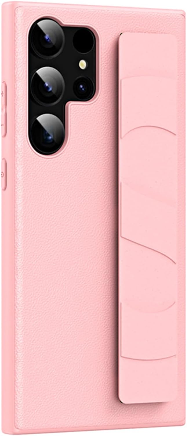 ONNAT-PU Case for Samsung Galaxy S24 Ultra/S24 Plus/S24 with Elastic Wrist Strap Shockproof Hard Phone Case Anti-Fingerprint (S24 Plus,Black)