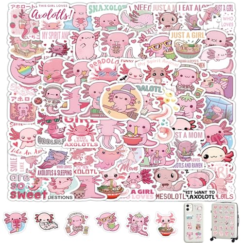 Süß Axolotl Sticker Set, 100 Stück Niedlich Aufkleber Für Kinder Axolotl-Fans, Plüschtier, Laptop Koffer Helm Notizbuch