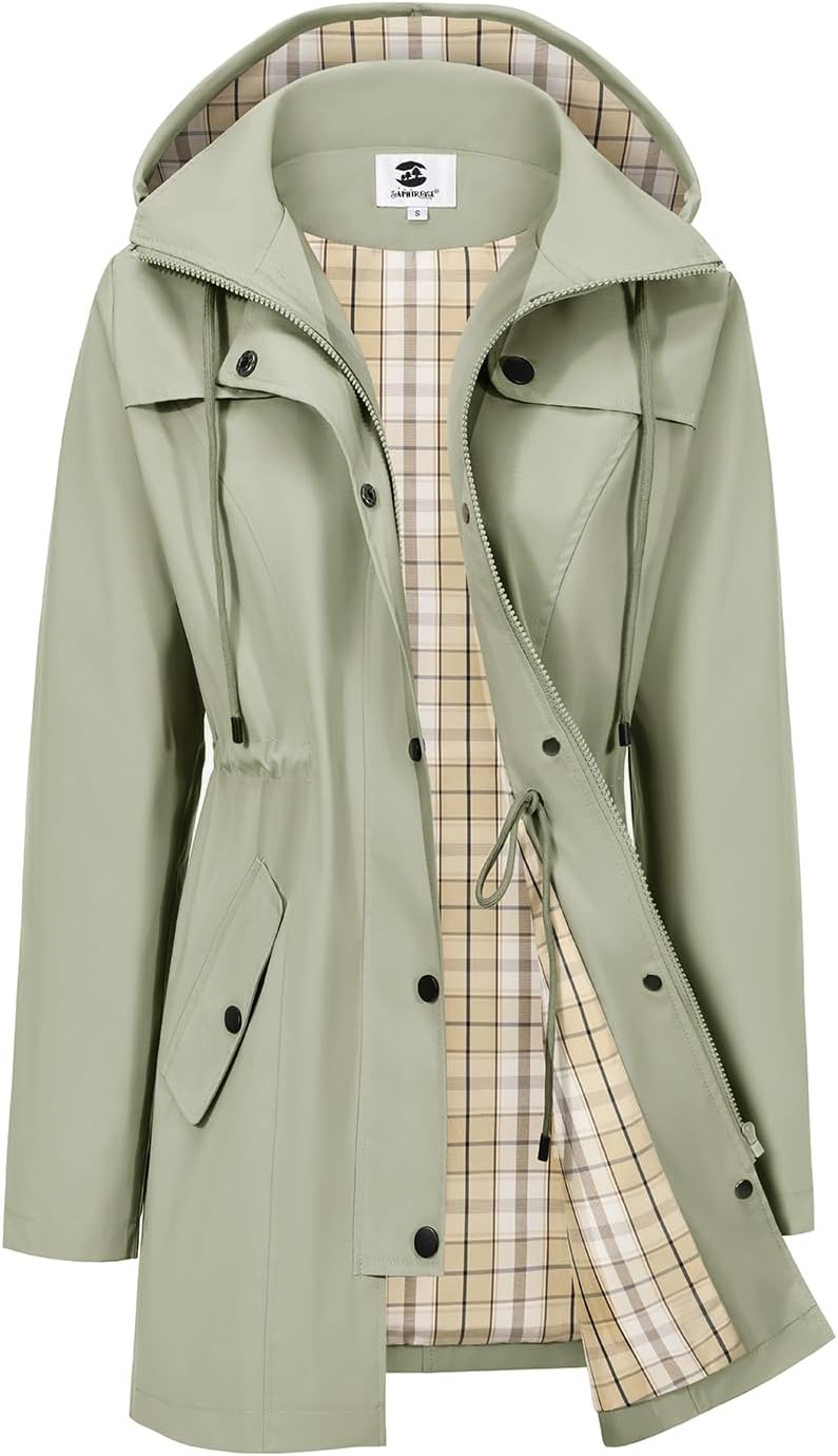 SaphiRose Women's Long Rain Jacket Waterproof Rain Coat with Hood Outdoor Light Raincoats Windbreaker