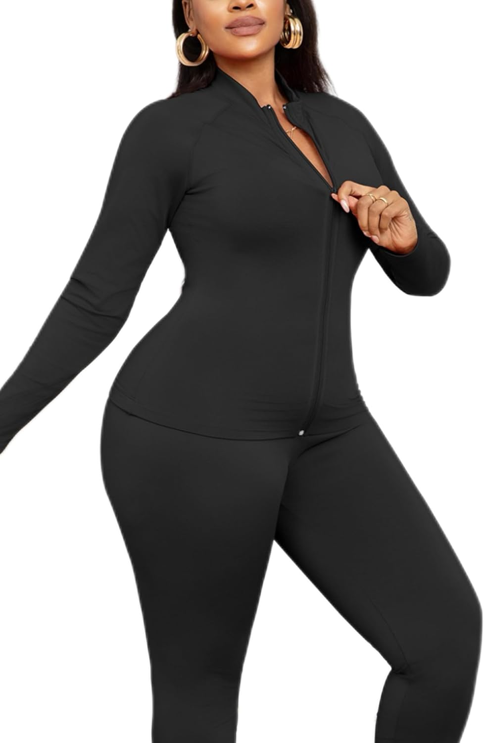 CLOCOR Womens 2 Piece Outfits Sweatsuits - Tracksuit Set Long Sleeve Crop Top & Drawstring Wide Leg Pants with Pockets - Image 3