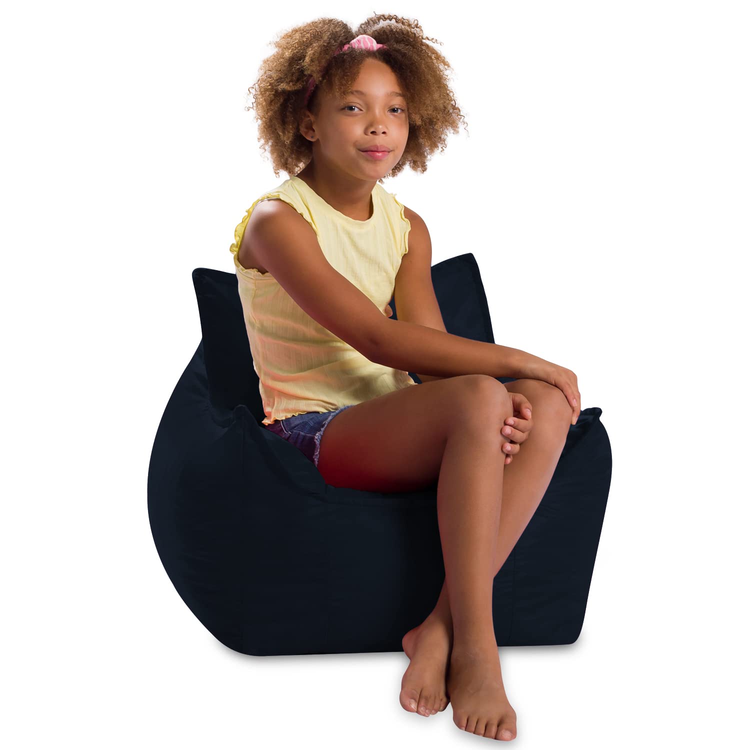Posh Creations Structured Comfy Bean Bag Chair for Gaming, Reading, and Watching TV, Newport Chair, Microsuede - Navy
