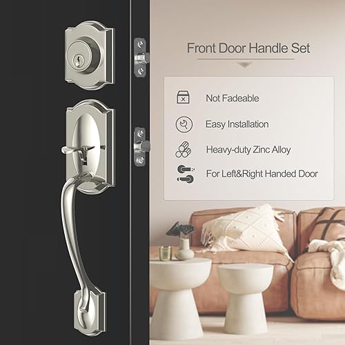 Miniatura 10 de YYTDZSW Manija de puerta delantera, manija de puerta exterior, manija de puerta de entrada con palanca reversible, manija de puerta ajustable,