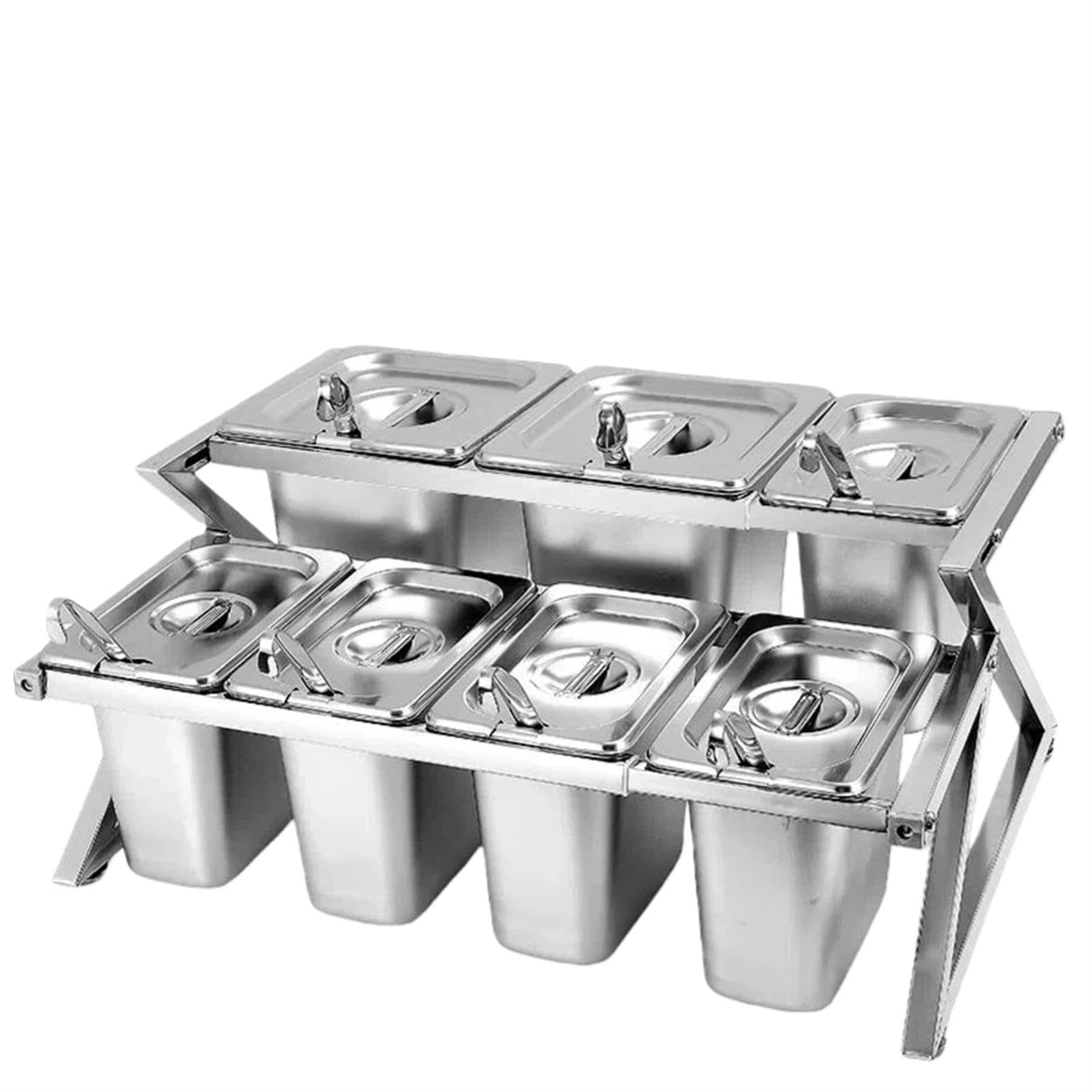 Set di contenitori per condimenti regolabili in acciaio inox con coperchi e cucchiai, perfetti per cucina, buffet, servire cibo e uso domestico, soluzione elegante per riporre oggetti