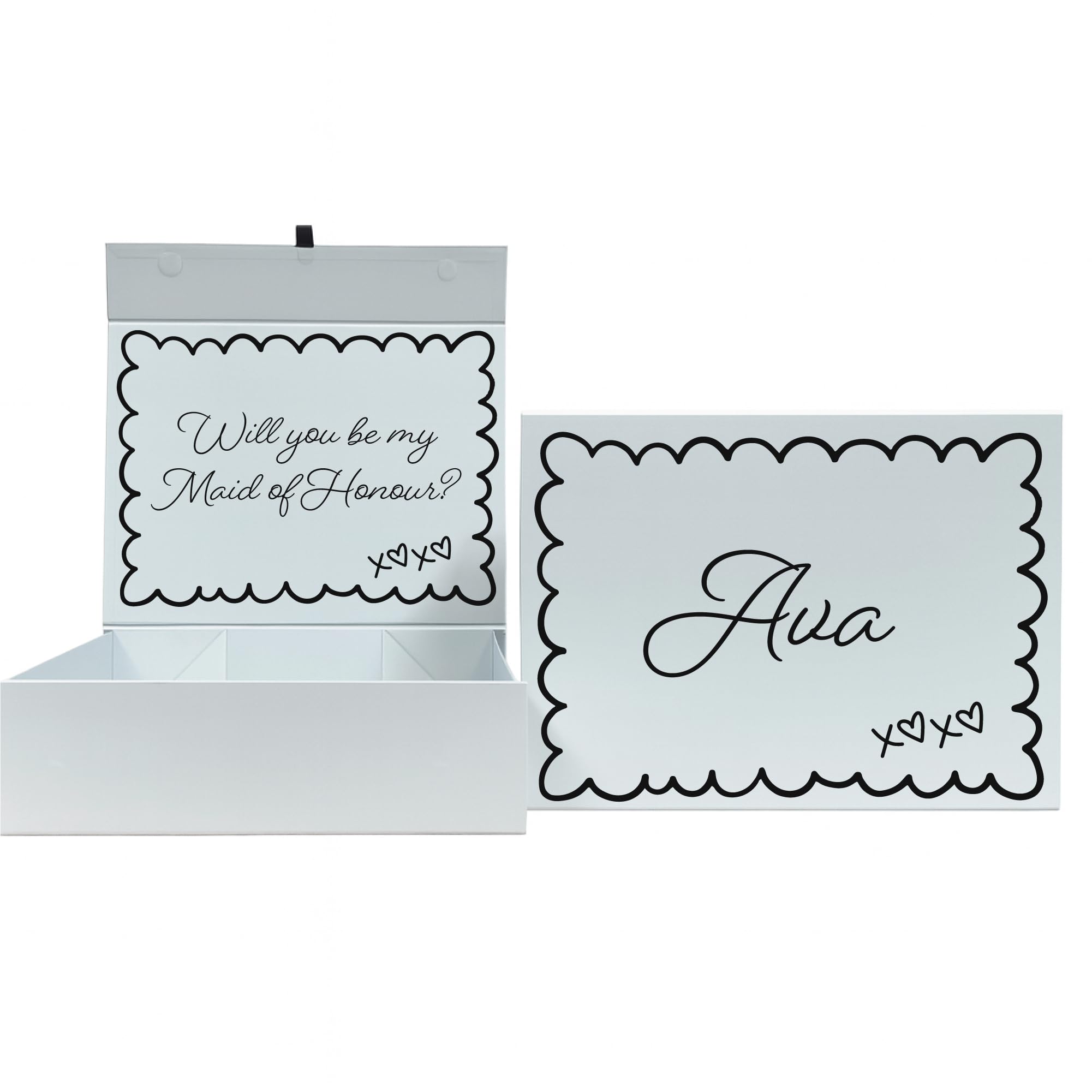 COOKIES AND KOALAS Grey Personalised XL Bridesmaid Proposal Box – Custom Name – Scallop Design – Wedding – Extra Large 42x32x12cm