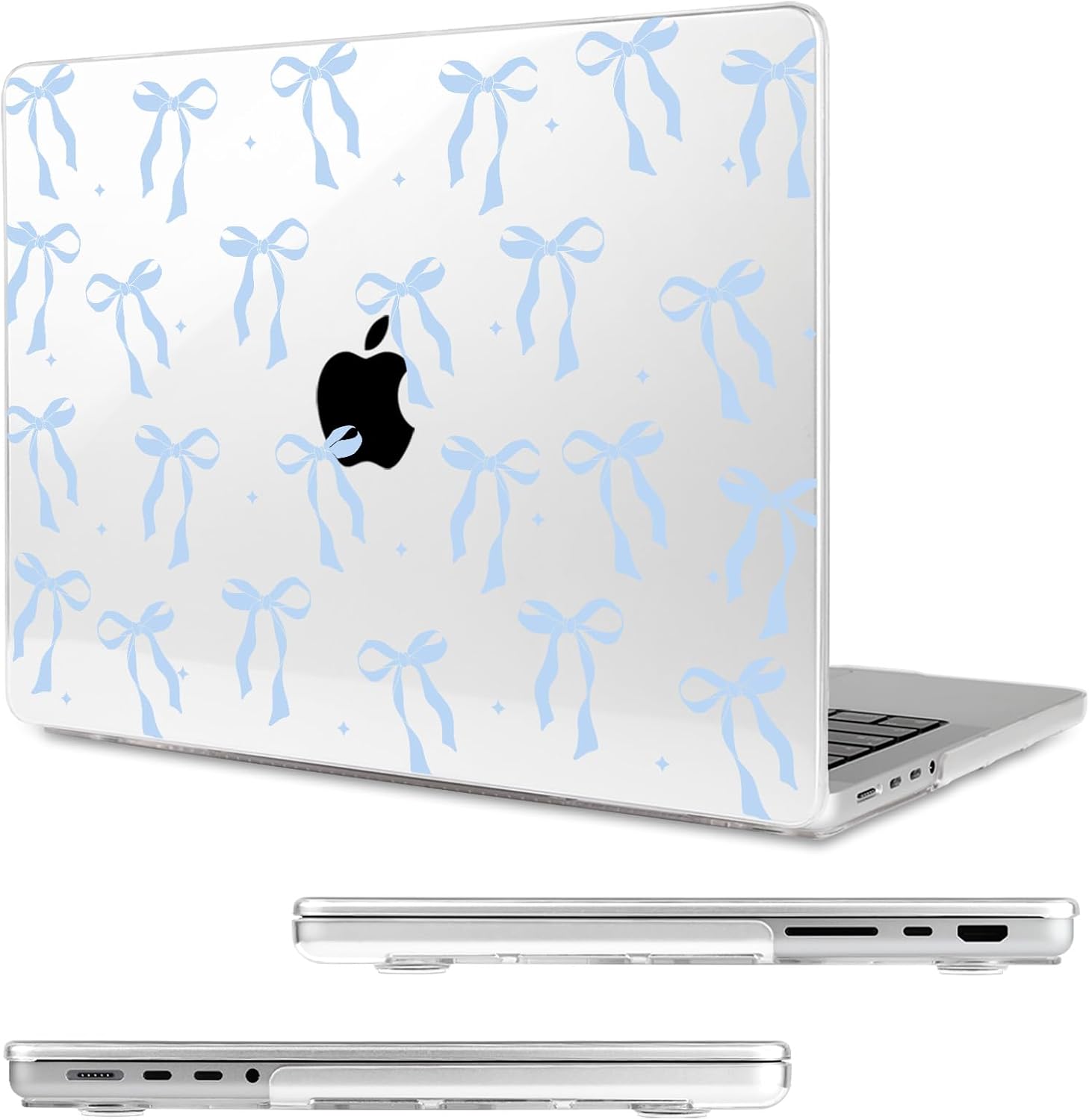 MecBevia Compatible with MacBook Pro 14 inch Case for M5 M4 M3 M2 M1 Pro/Max Chip (2026-2021), Hard Shell Cover with Keyboard Cover, Screen Protector, Webcam Cover & Type-C OTG, Blue Bow