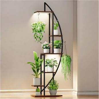 Flower Stand Indoor Plant Rack, Plant Stand, Flower Shelf, Flower Stand, Gardening Rack, Organizer Shelf with Glow Light, Multi-Tier, Iron, Tiered Storage, Sturdy Load Capacity, Suitable for