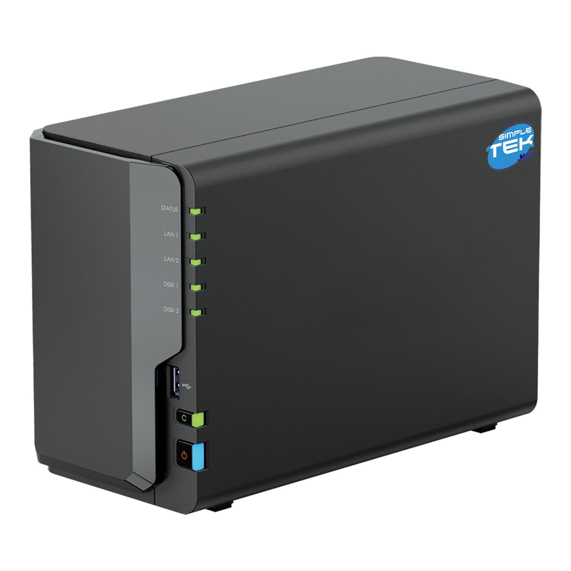 SIMPLETEK - Sistema NAS de 2 Bahías para HDD y SSD de 3,5/2,5 pulgadas con RAM de 2 GB (ampliable a 6 GB), procesador Quad-Core y LAN 2.5 Gigabit