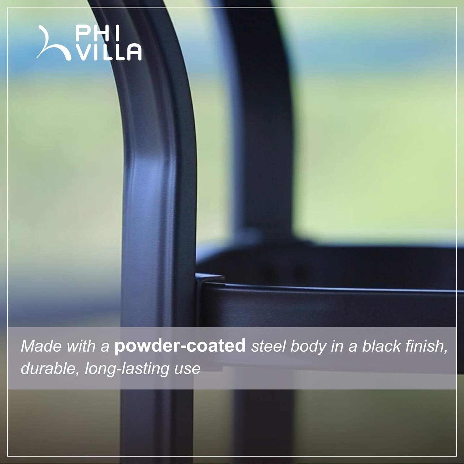 PHI VILLA Outdoor Bar Table, Bar Height Tall Patio Bistro Table, Metal Frame Tempered Glass Table High Top (Black)