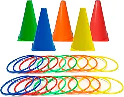 5 Cones Demarcatórios 18cm + 15 Mini Argolas Recreativas