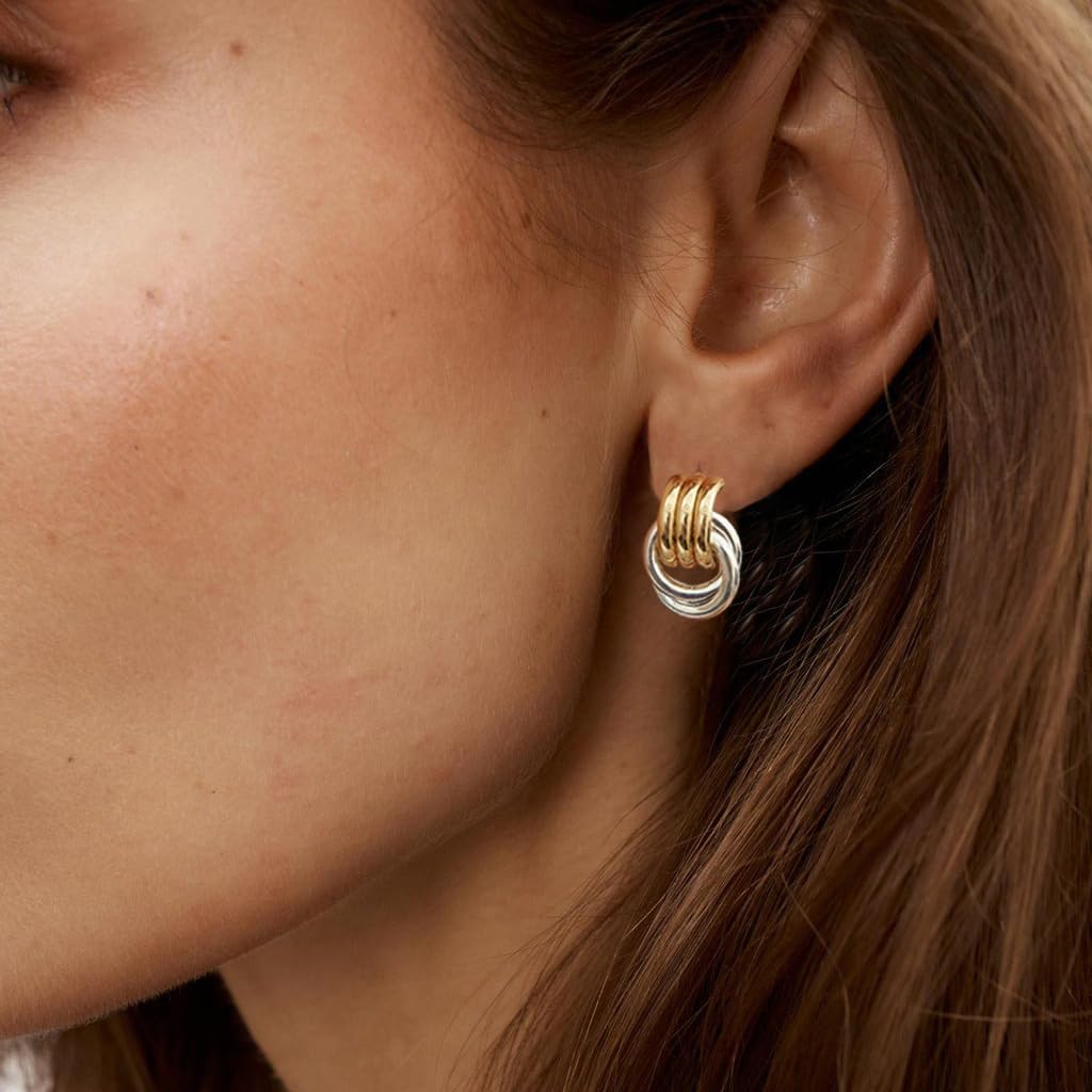 Chunky Small Knot Earrings Gold Silver Geometric Earrings for Women Dainty Gold and Silver Plated Dangle Drop Earrings Hypoallergenic and Lightweight Fashion Trendy Jewelry Gifts - Image 3