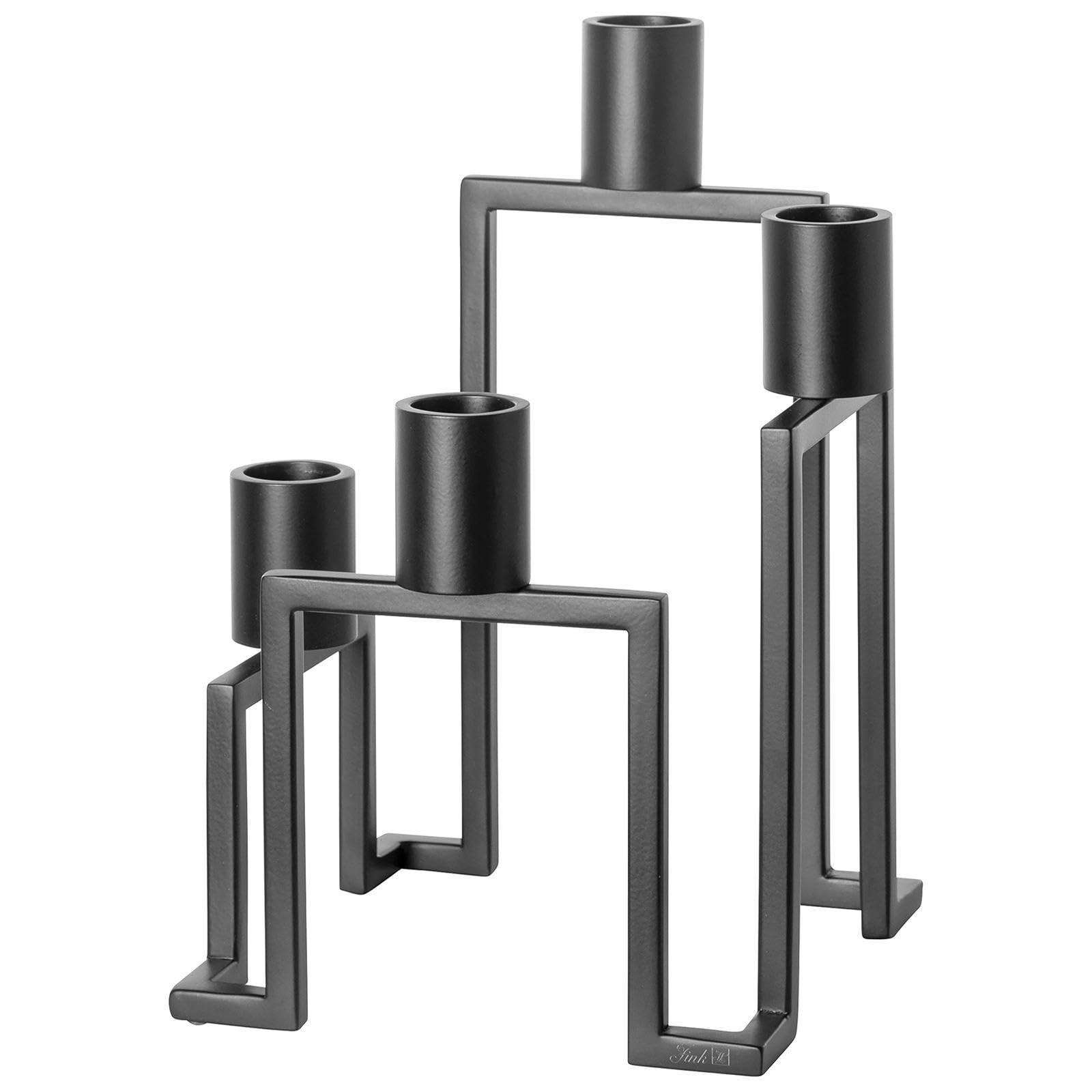 Fink Kerzenhalter 4-flammig aus schwarz pulverbeschichtetem Edelstahl, Kerzenständer modern für Stabkerzen Ø 3 cm, dekoratives Wohnaccessoire und Wohnzimmerdeko für Esstisch, Sideboard, Geschenkidee
