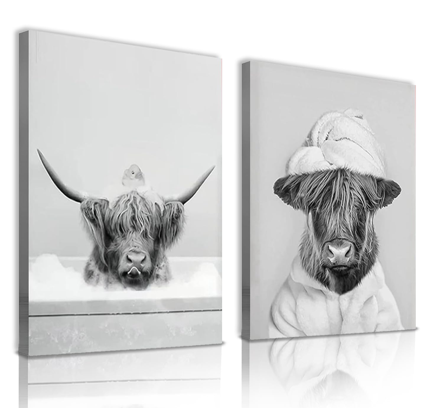 Muovel Bathroom Canvas Pictures, Scottish Highland Cow Wall Art
