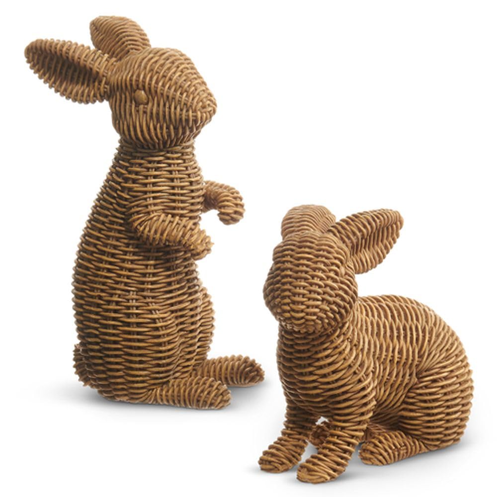 Raz Imports 2024 Farmstead 12.5" Brown Basketweave Rabbits, Set of 2