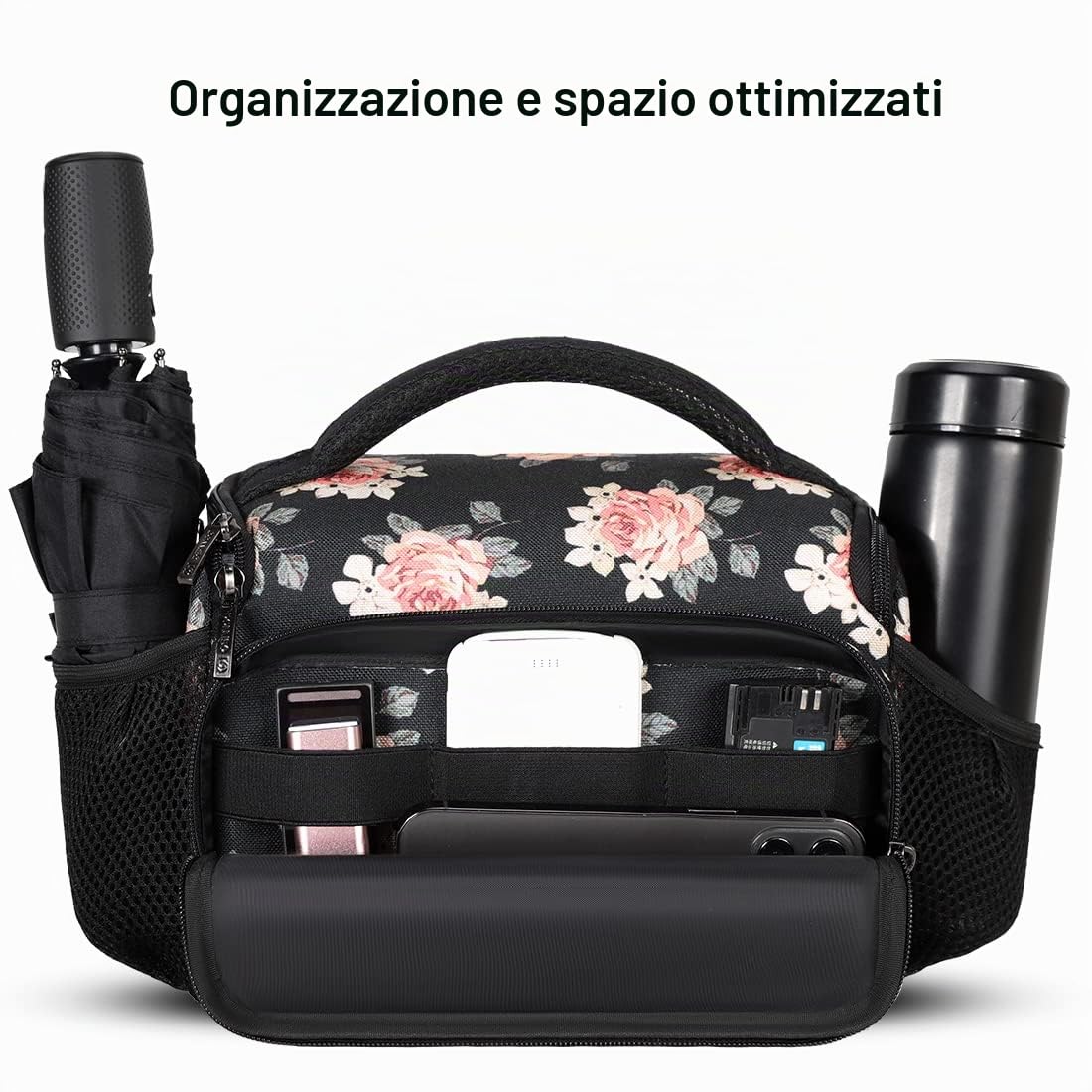 DOMISO Porta Borsa Custodia Macchina Fotografica Borsa Fotocamera Custodia Fotocamera Compatta Tracolla Reflex DSLR/SLR/Mirrorless Piccola per Canon EOS r100 2000d/Sony Alpha 6100,Fiore