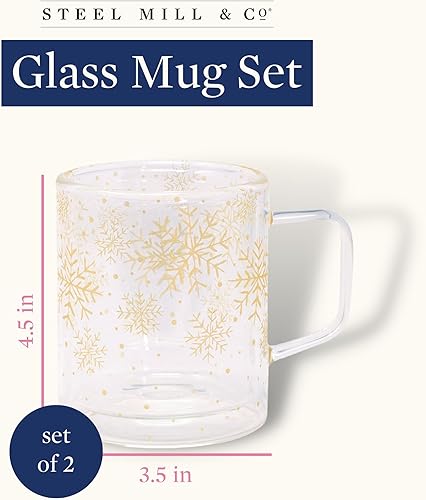 Miniatura 4 de Steel Mill & Co - Tazas de café de doble pared, paquete de 2 tazas de café de vidrio, juego de tazas de vidrio de 14 onzas para café o té, tazas de