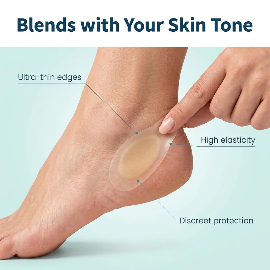Apósitos de Gel para Ampollas [25 Piezas] - Parches Hidrocoloides para Talones y Pies Diseño Elipse 37x55mm Protección Impermeable contra Roces Invisible Beige