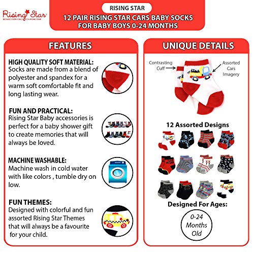 Rising Star Baby Boy Socks: Critter, Space, Cars - Socks for Infant Boys (0-24M)2