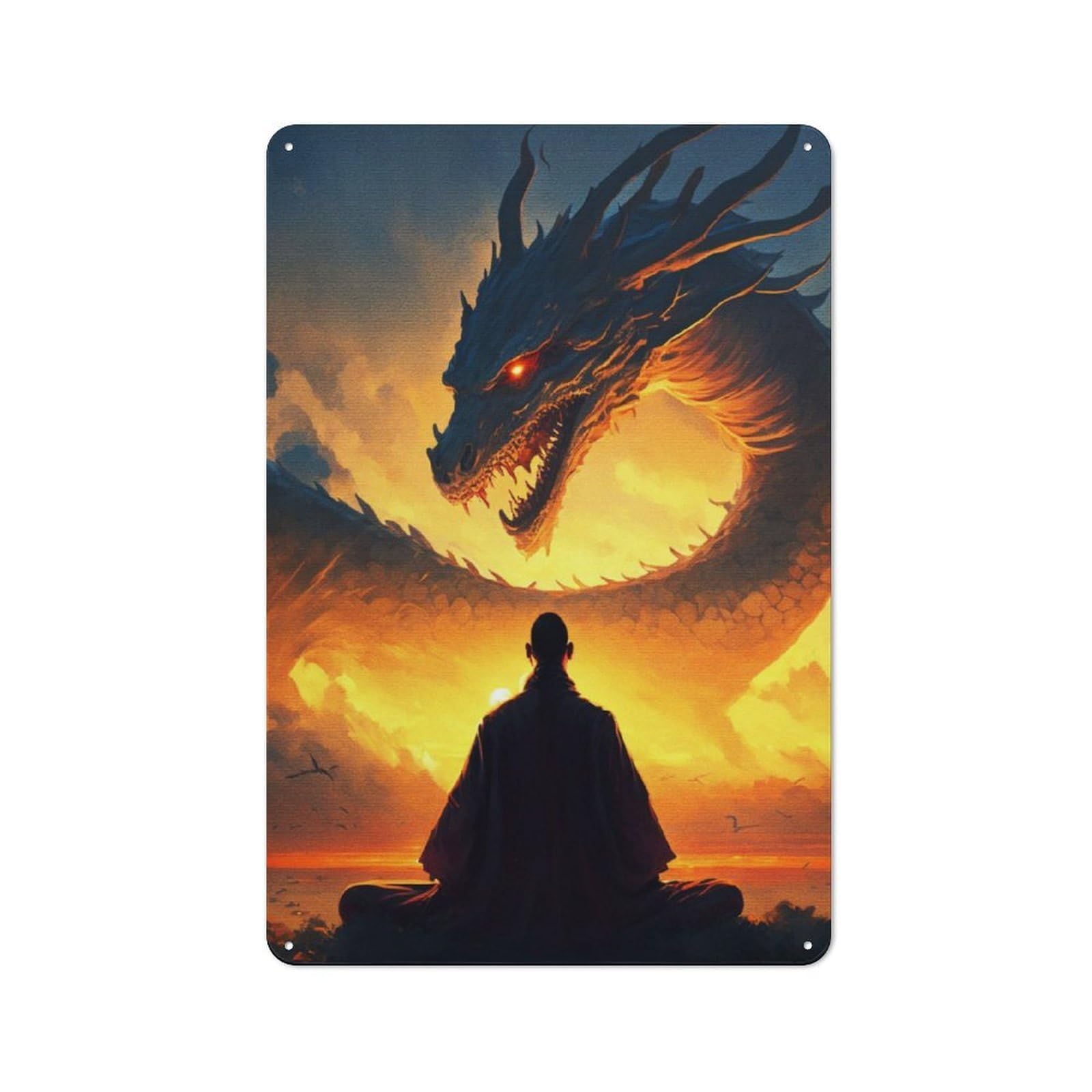Junmoney The Legend Dragon Tin Wall Sign, Bright Printed Design, For Man Cave, Tool Wall Or Office Corner, 30X20cm
