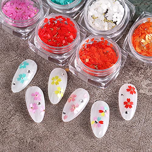 3D Cherry Blossoms Nail Charms, Petal Nail Art Rhinestones White Pink Mixed Cherry Blossom Spring Acrylic Nail Supplies With Bead Manicure Diy Nail Decorations #TOP2