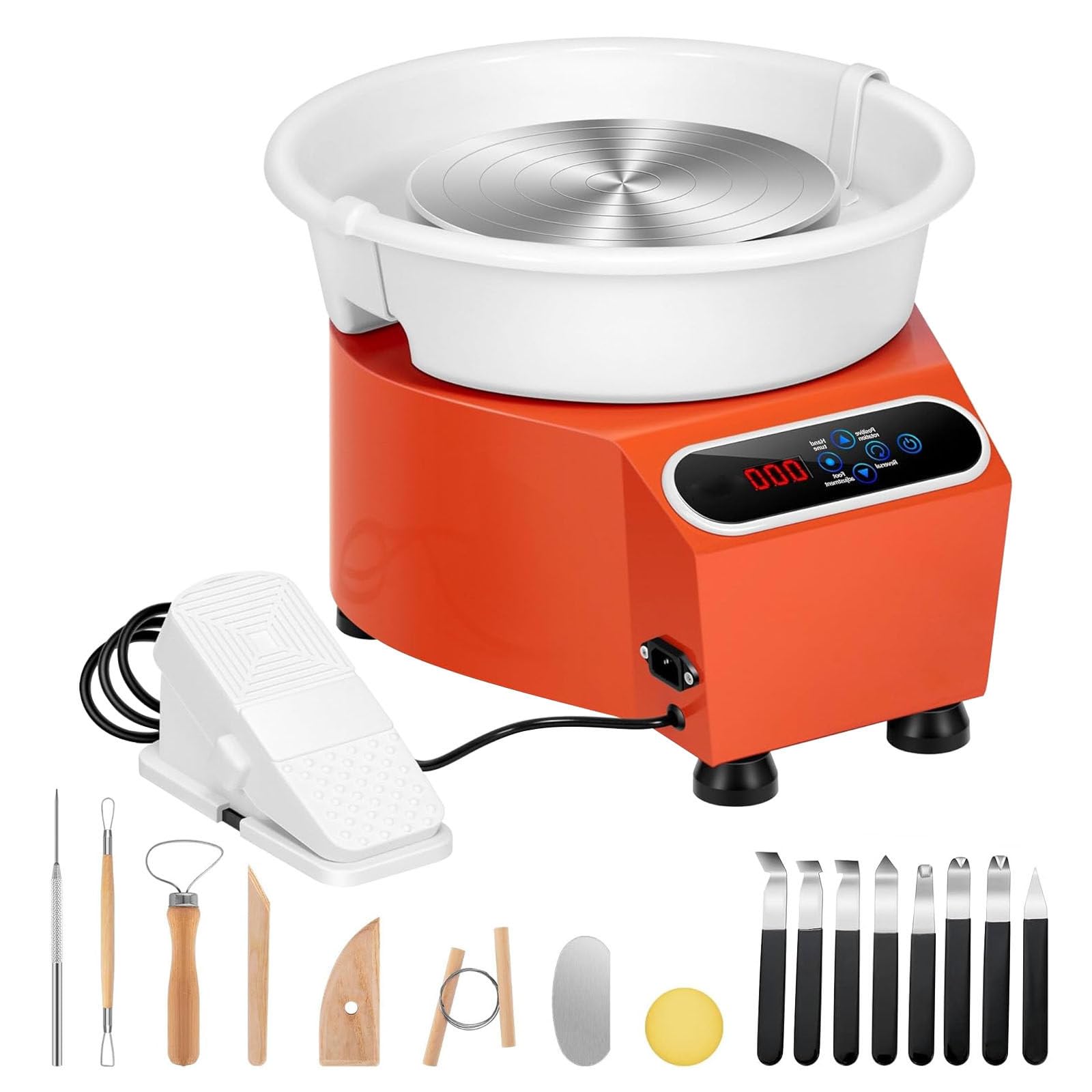 FBJAMZ Pottery Wheel,with LCD Touch Screen Foot Pedal, 10-inch Ceramic Machine, Complete Tool Kit for Beginners Adults, Ideal for DIY Clay Art Craft (Orange)