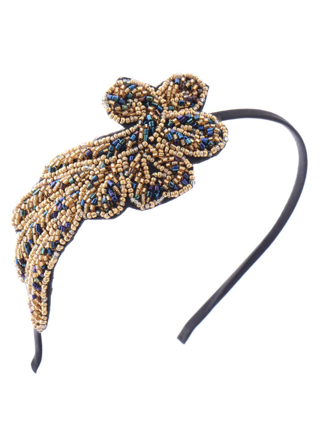 Alilang Women's Vintage 1920s Hand-Beads Retro Big Flower Leaf Flapper Headband, Gold