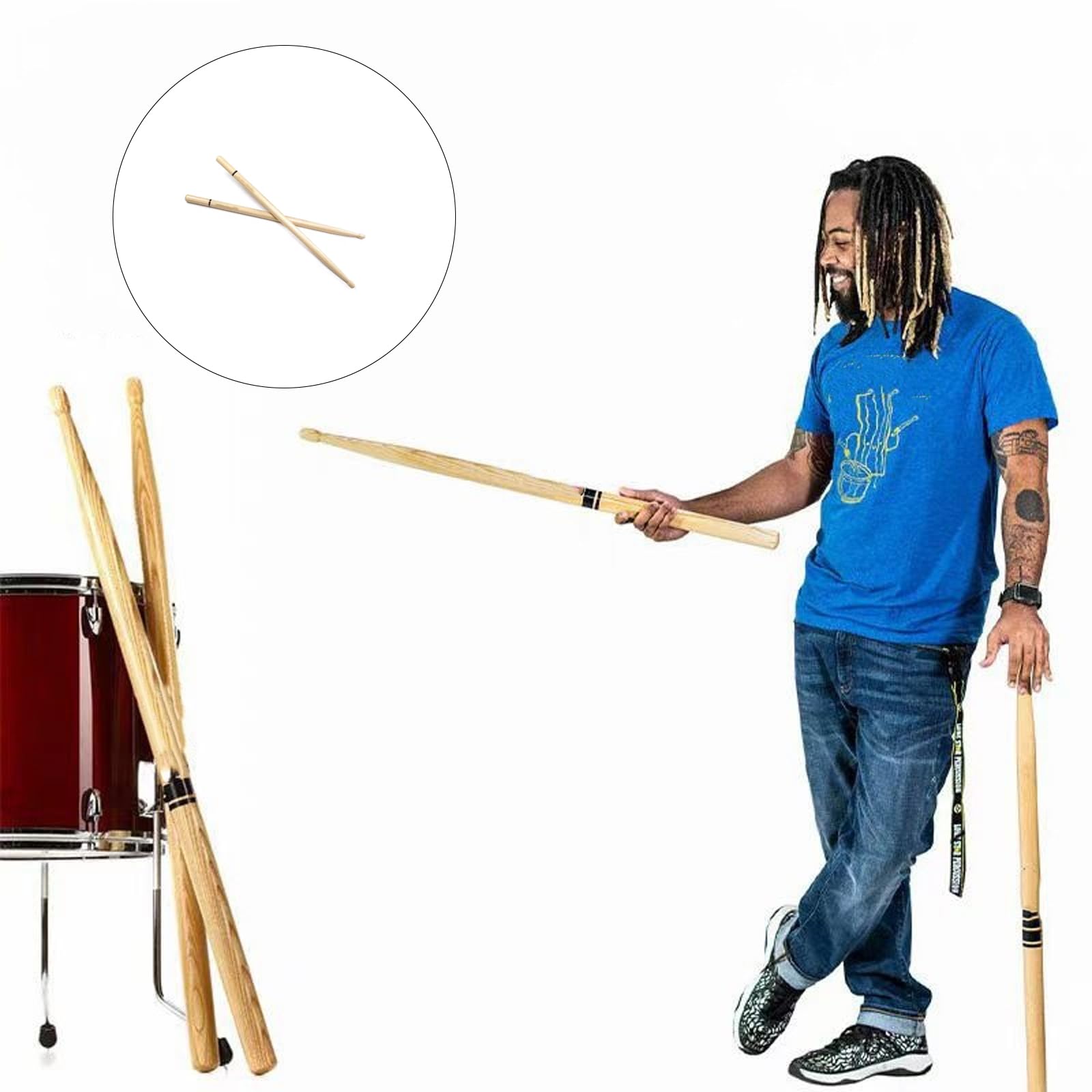 Riesige Trommelstock-Ornamente, große dekorative Drumsticks, Percussion-Instrumente, Zubehör für Musiker und Kunstliebhaber, künstlerische, riesige Drumsticks, Holzdisplay