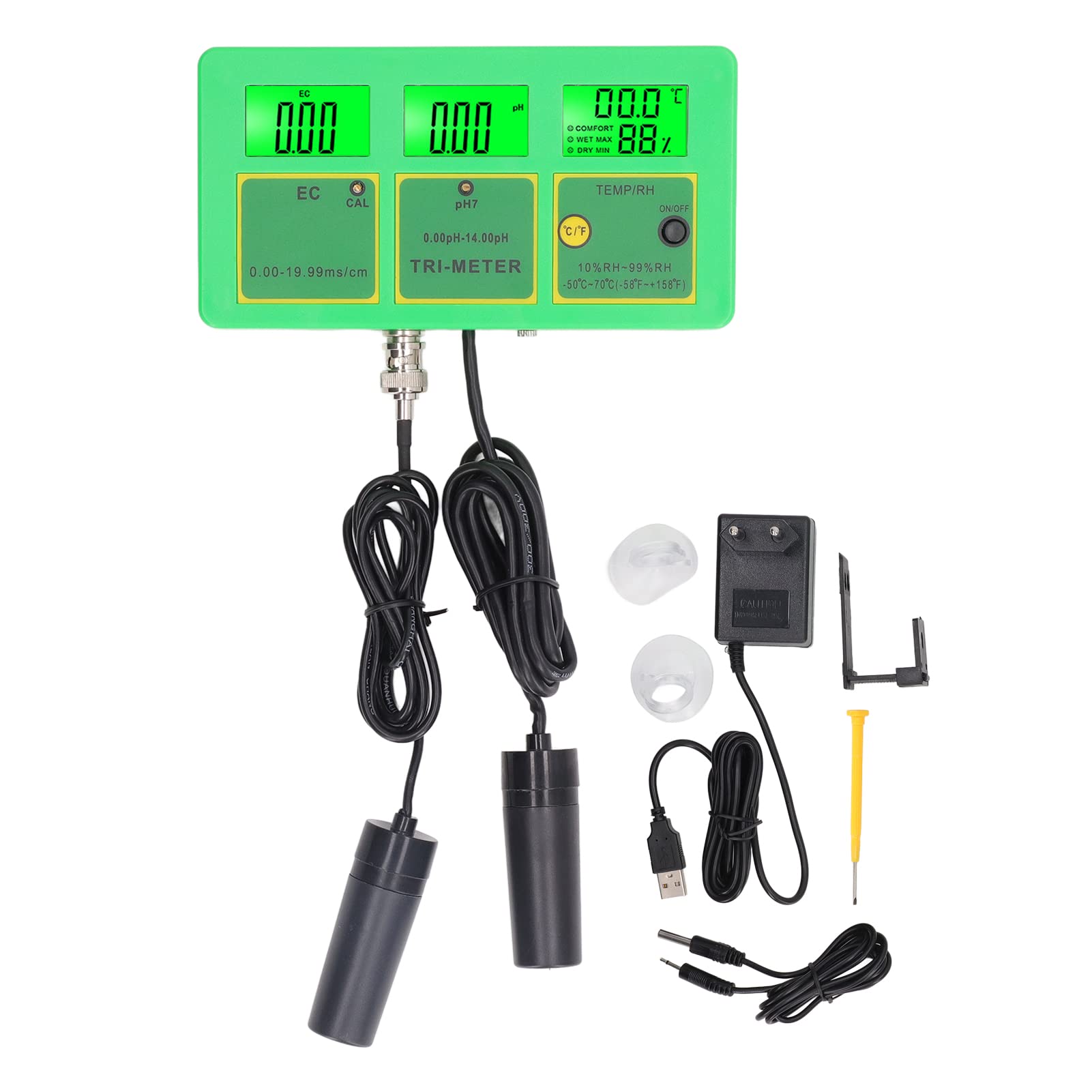 Chrees Monitor de Calidad del Agua EC PH Tester Medidor Conductividad PH Temperatura Humedad Medidor LCD Retroiluminación Pantalla Digital de 3 Pantallas con Monitoreo en Línea pa