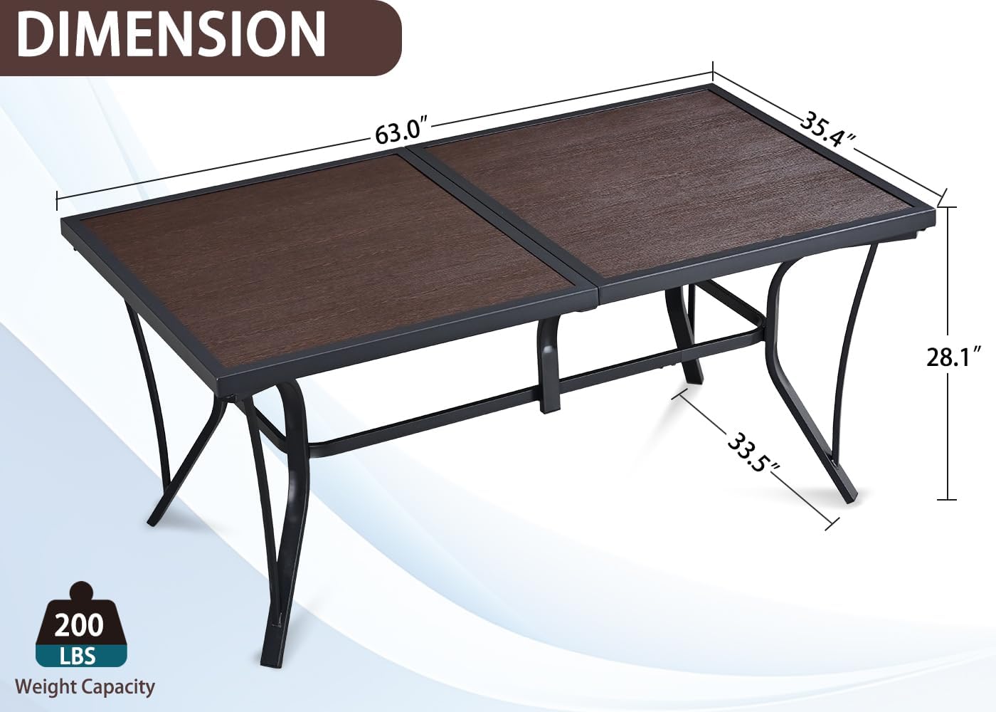 Outdoor Dining Table for 6, 63" x 36" Patio Foldable Metal Steel Slat Table for 6 Person for Garden, Backyard, Lawn and Porch