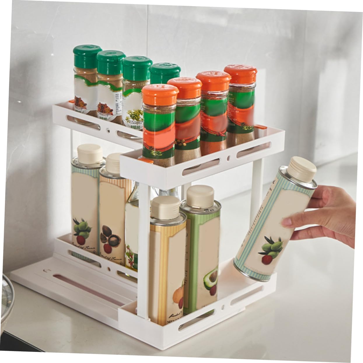 CHILDWEET Under Sink Double Storage Rack Pull out Organizer for Kitchen Bathroom Versatile Spice Jar Holder Space Saving Finish