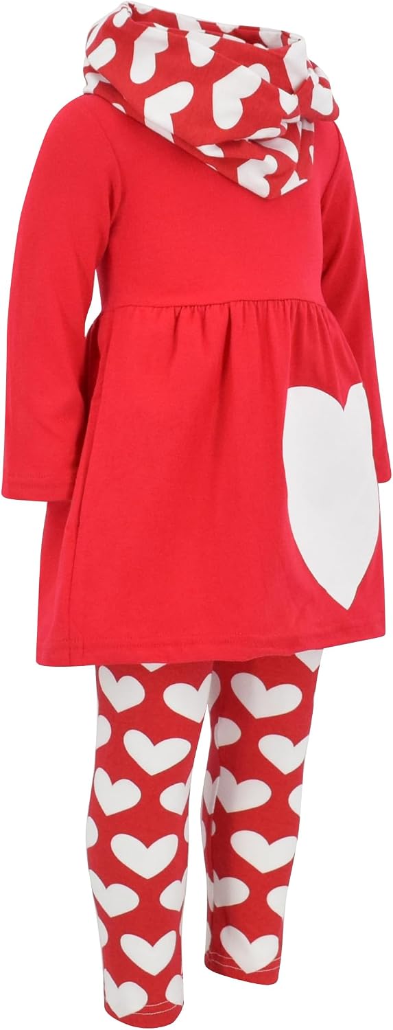 Unique Baby Girls Kids Toddler 3pc Outfit Set Long Sleeve Soft Knit Tunic Top Leggings and Scarf