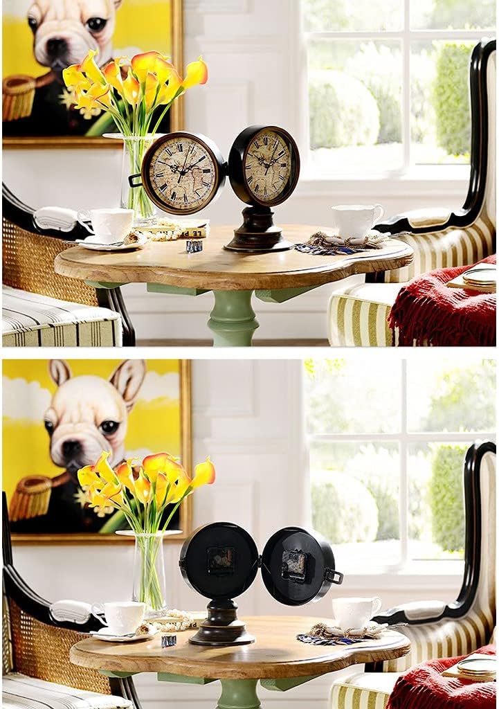 Vintage Metal Face Round Desk Table Clock Classic Desktop Foe Living Room Home Decoration