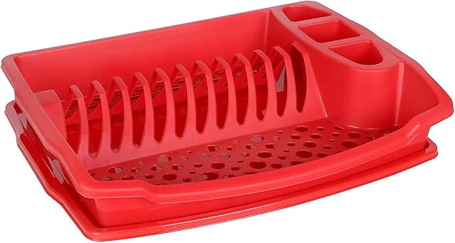 Plastic Cutlery Drainer Kitchen Sink Dish Rack Washing Up Holder Plate Cup Glass (Red)