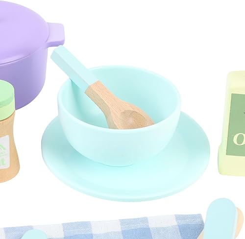Miniatura 8 de TOPINCN Juego de utensilios de cocina de madera, juego de cocina de madera, juguetes para niñas, juego educativo de cocina con mini ollas, sartenes,