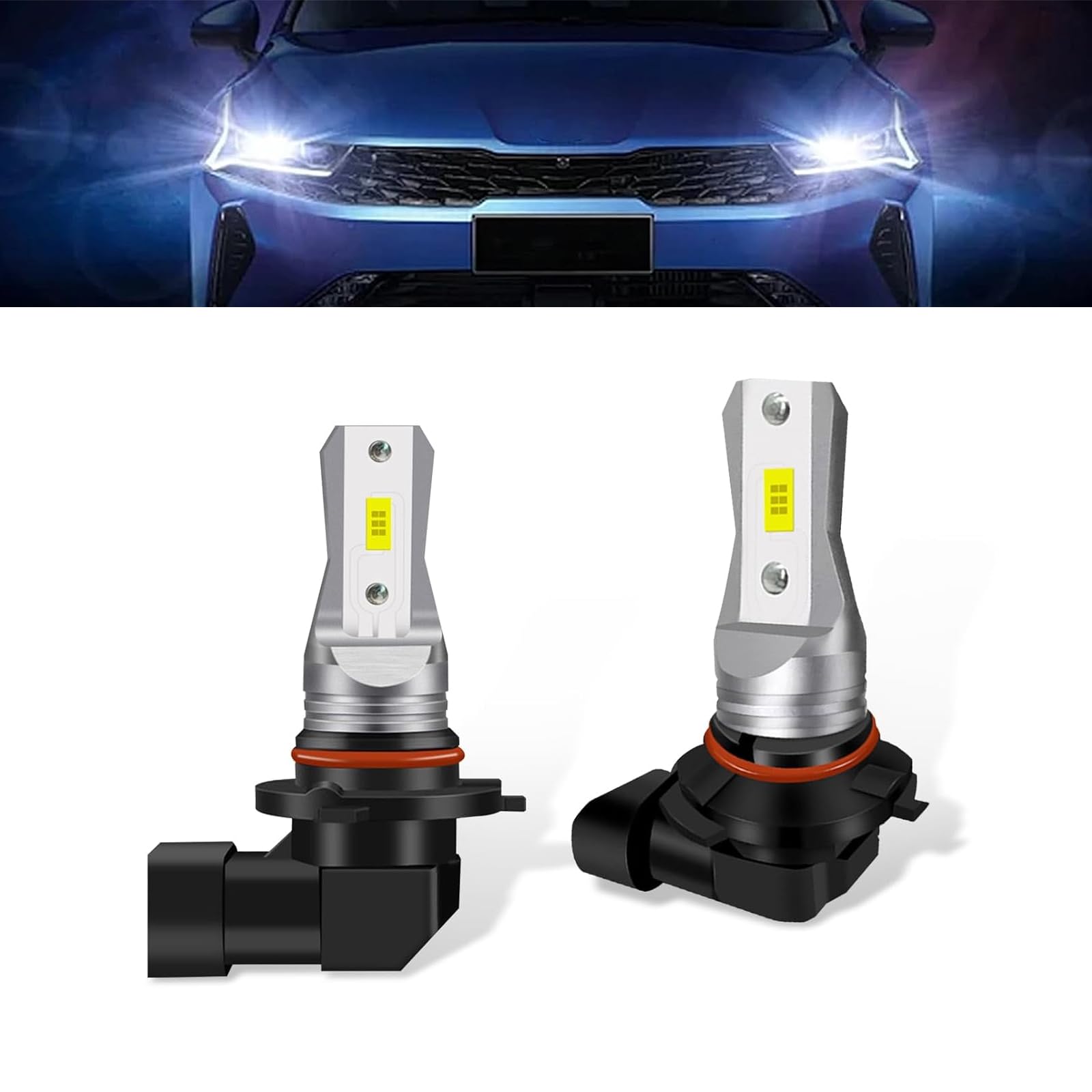 2 PCS 9005 Car Fog Light Bulb, 1800LM 6000K Alloy Shell CPS Ceramic Lamp Bead GSP Light Source Lamp, Lug-and-play Installation Accessories, Compatible with Most Cars, Motorcycles (White)