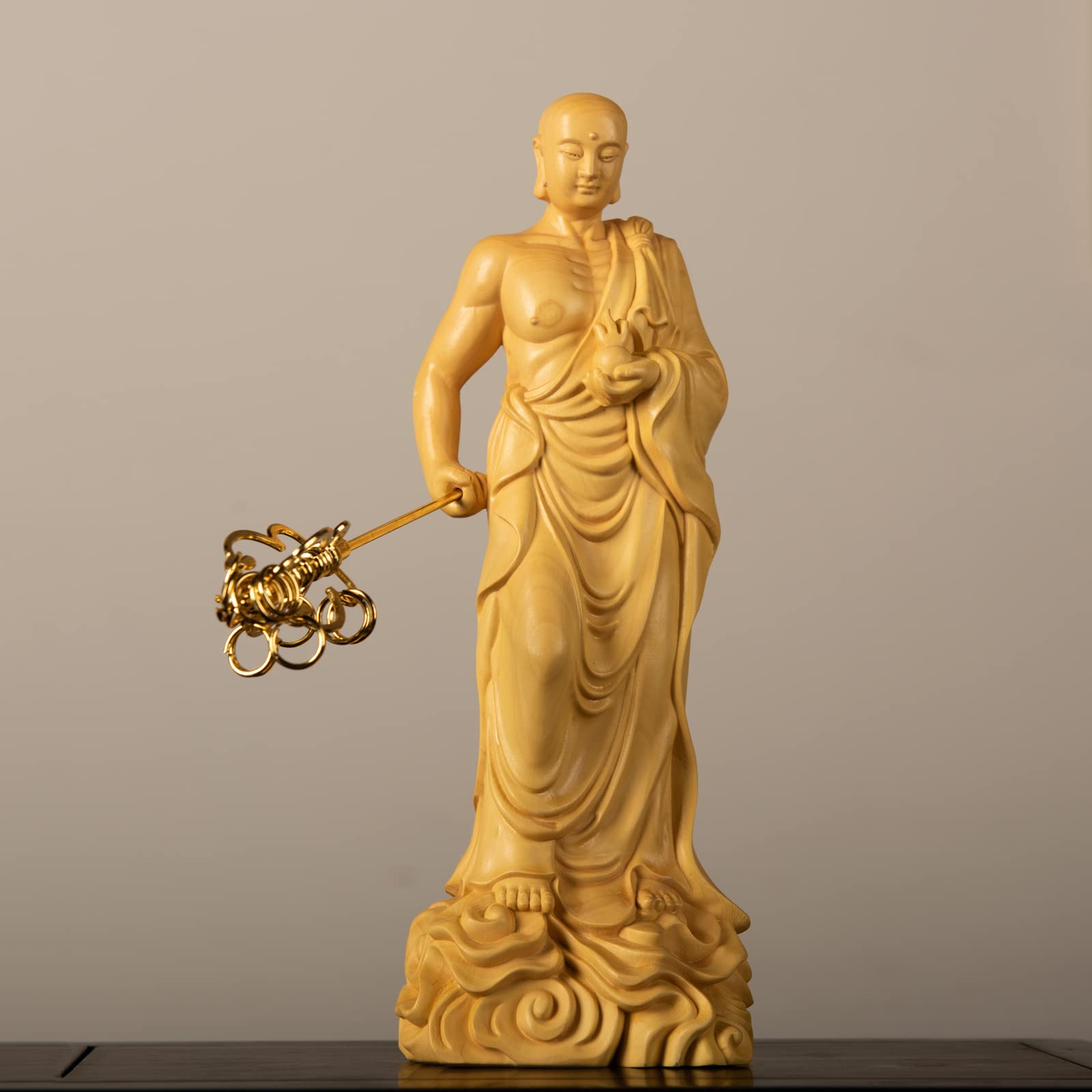 Amazon｜木彫り 仏像 地蔵菩薩立像 高級天然ツゲ木彫り（高さ20cm×巾 